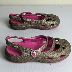 CROCS Shayna Toddler C 10 Hi Glitter Mary Jane Gold and Pink Sandals